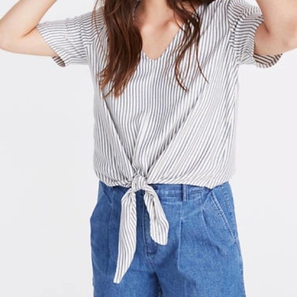Madewell Novel Tie-Front Top in Stripe - XS - Picture 7 of 8